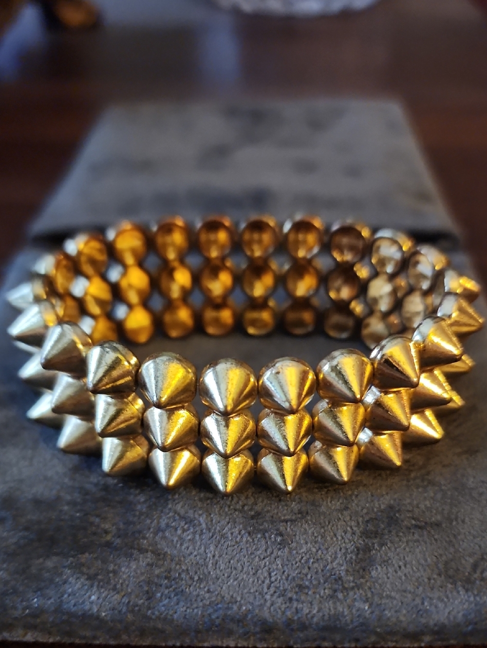 Gold Spike Stretch Bracelet - Layered Stud Design